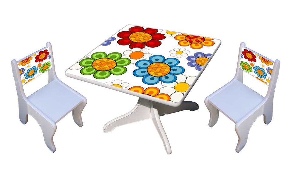 Becks stolík + 2x stolička Kvety Mix