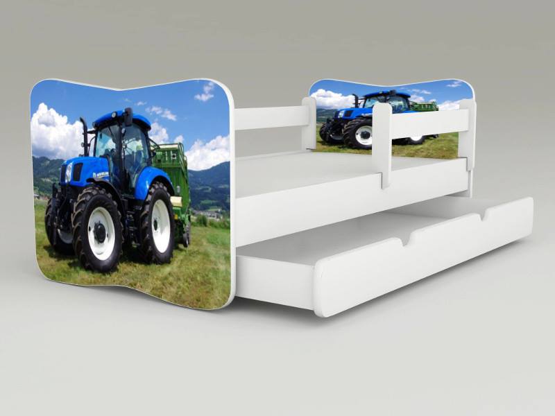 Detská posteľ s odnímateľnými bočnicami + šuflík Tractor real1