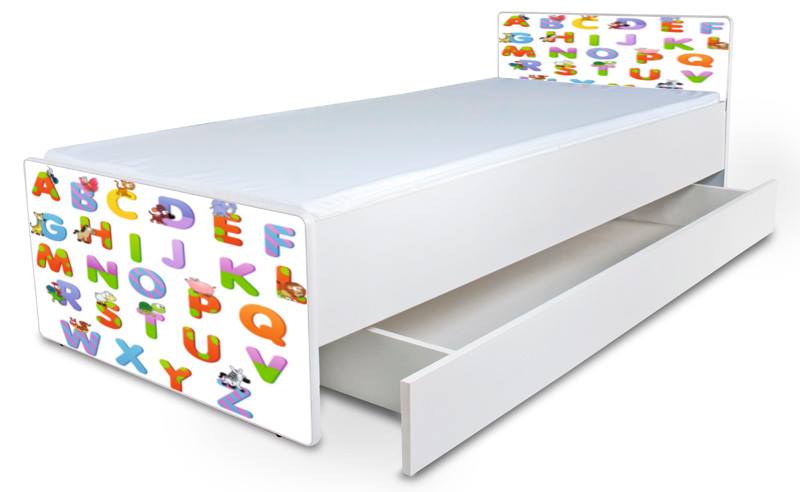Detská posteľ bez bočníc Abeceda + šuflík